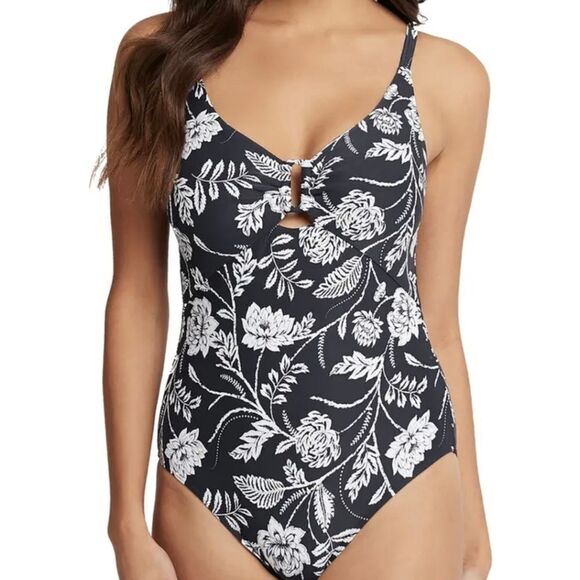SEA LEVEL Floral Dark Navy floral Print Woman's One-Piece Swimsuit Sz 6 - Picture 3 of 7